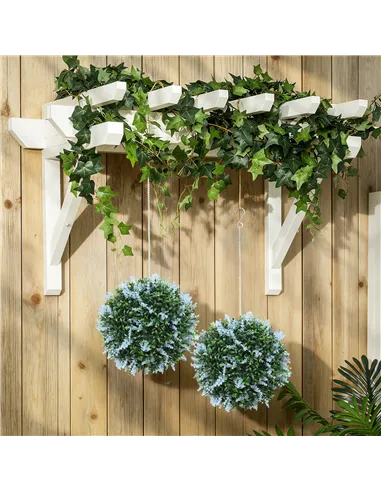 HOMCOM Set of 2 Artificial Plant Topiary Balls, UV-protected Fake Decorative Plants, Blue