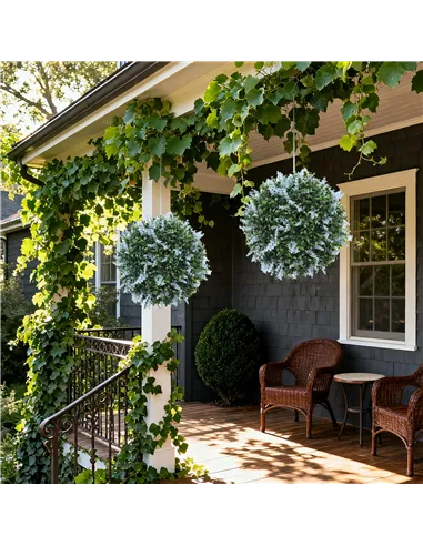 HOMCOM Set of 2 Artificial Plant Topiary Balls, UV-protected Fake Decorative Plants, Blue