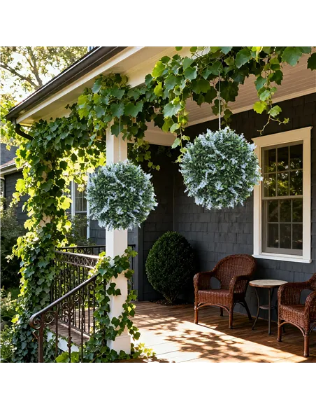 HOMCOM Set of 2 Artificial Plant Topiary Balls, UV-protected Fake Decorative Plants, Blue