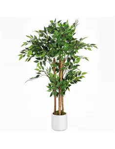 HOMCOM 120cm Artificial Ficus Tree, Fake Potted Tree with Solid Wood Trunk and Pot for Indoor, Green