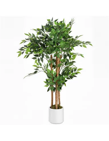 HOMCOM 120cm Artificial Ficus Tree, Fake Potted Tree with Solid Wood Trunk and Pot for Indoor, Green