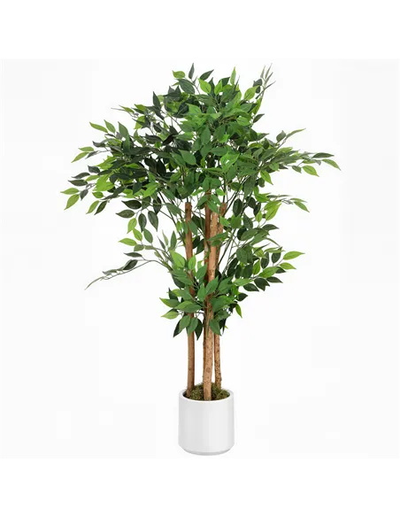 HOMCOM 120cm Artificial Ficus Tree, Fake Potted Tree with Solid Wood Trunk and Pot for Indoor, Green