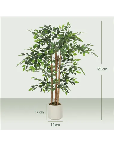 HOMCOM 120cm Artificial Ficus Tree, Fake Potted Tree with Solid Wood Trunk and Pot for Indoor, Green