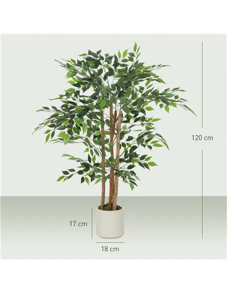 HOMCOM 120cm Artificial Ficus Tree, Fake Potted Tree with Solid Wood Trunk and Pot for Indoor, Green