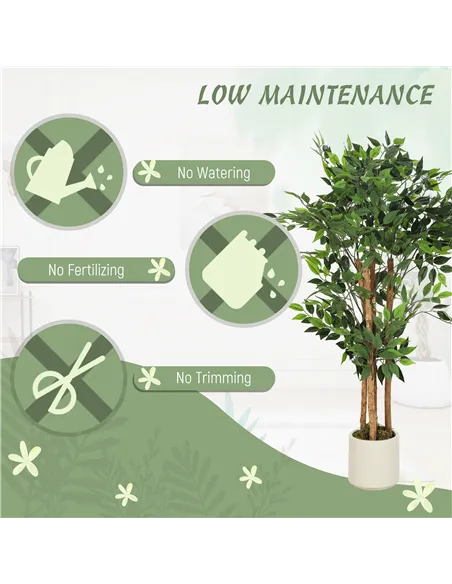 HOMCOM 120cm Artificial Ficus Tree, Fake Potted Tree with Solid Wood Trunk and Pot for Indoor, Green