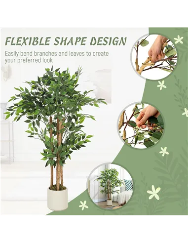 HOMCOM 120cm Artificial Ficus Tree, Fake Potted Tree with Solid Wood Trunk and Pot for Indoor, Green