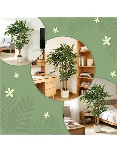 HOMCOM 120cm Artificial Ficus Tree, Fake Potted Tree with Solid Wood Trunk and Pot for Indoor, Green