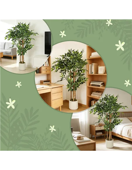 HOMCOM 120cm Artificial Ficus Tree, Fake Potted Tree with Solid Wood Trunk and Pot for Indoor, Green
