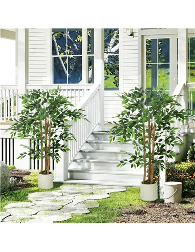 HOMCOM 120cm Artificial Ficus Tree, Fake Potted Tree with Solid Wood Trunk and Pot for Indoor, Green