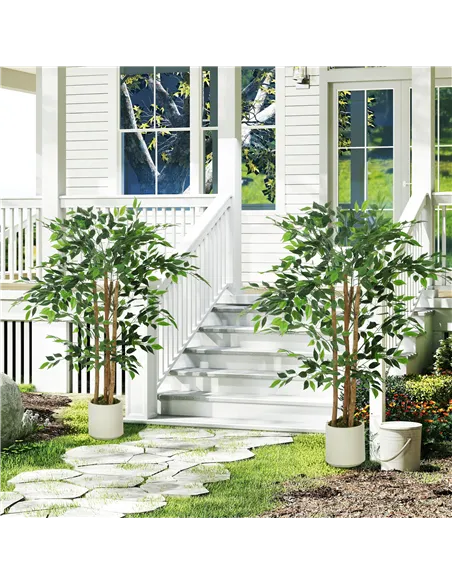 HOMCOM 120cm Artificial Ficus Tree, Fake Potted Tree with Solid Wood Trunk and Pot for Indoor, Green