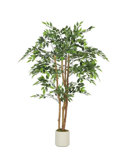 HOMCOM 150cm Artificial Ficus Tree, Fake Potted Tree with Solid Wood Trunk and Pot for Indoor, Green