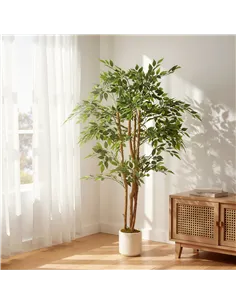 HOMCOM 150cm Artificial Ficus Tree, Fake Potted Tree with Solid Wood Trunk and Pot for Indoor, Green 2