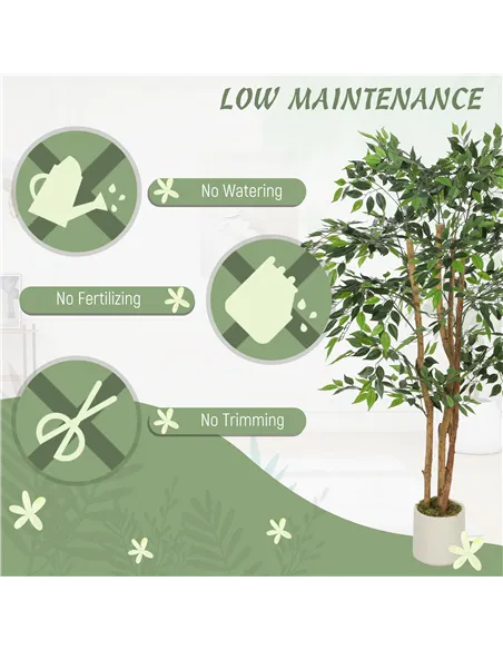 HOMCOM 150cm Artificial Ficus Tree, Fake Potted Tree with Solid Wood Trunk and Pot for Indoor, Green
