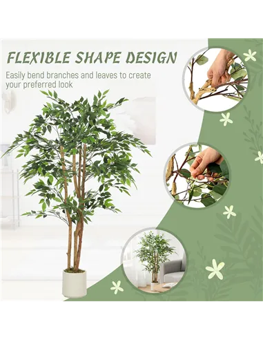 HOMCOM 150cm Artificial Ficus Tree, Fake Potted Tree with Solid Wood Trunk and Pot for Indoor, Green