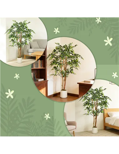 HOMCOM 150cm Artificial Ficus Tree, Fake Potted Tree with Solid Wood Trunk and Pot for Indoor, Green