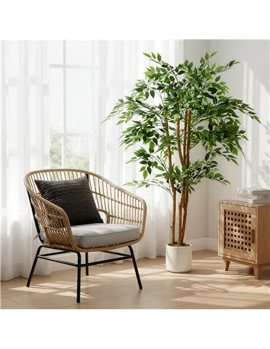 HOMCOM 150cm Artificial Ficus Tree, Fake Potted Tree with Solid Wood Trunk and Pot for Indoor, Green