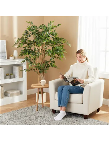 HOMCOM 150cm Artificial Ficus Tree, Fake Potted Tree with Solid Wood Trunk and Pot for Indoor, Green