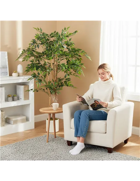 HOMCOM 150cm Artificial Ficus Tree, Fake Potted Tree with Solid Wood Trunk and Pot for Indoor, Green