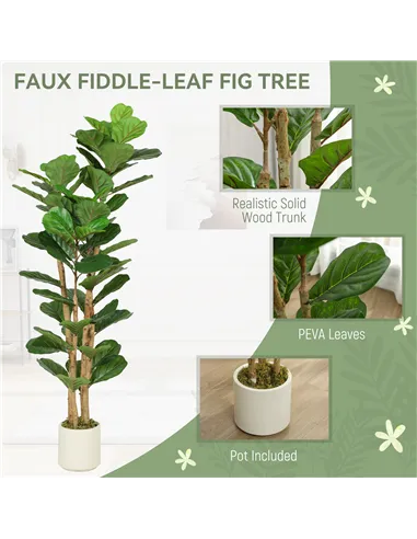 HOMCOM 150cm Artificial Fiddle Leaf Fig Tree - Green