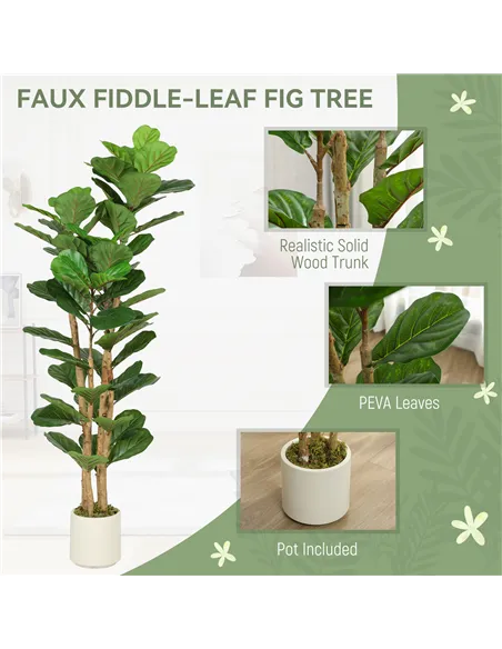 HOMCOM 150cm Artificial Fiddle Leaf Fig Tree - Green