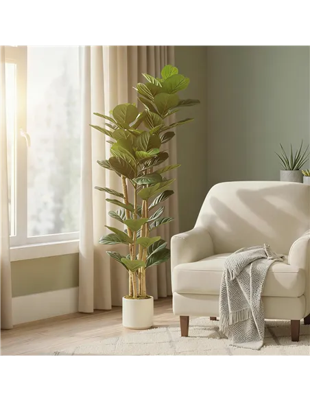 HOMCOM 150cm Artificial Fiddle Leaf Fig Tree - Green