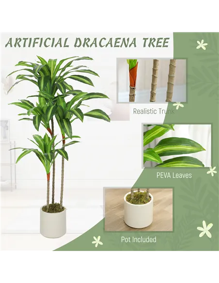 HOMCOM 120cm Artificial Dracaena Tree with Bendable Trunks - Green