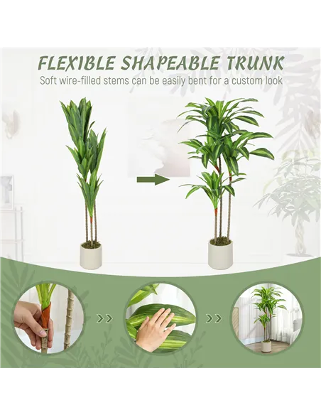 HOMCOM 120cm Artificial Dracaena Tree with Bendable Trunks - Green