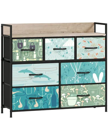 HOMCOM 7-Drawer Chest of Drawers - Blue