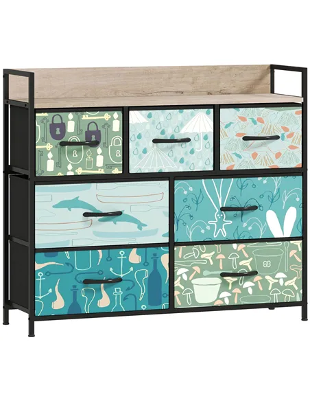 HOMCOM 7-Drawer Chest of Drawers - Blue