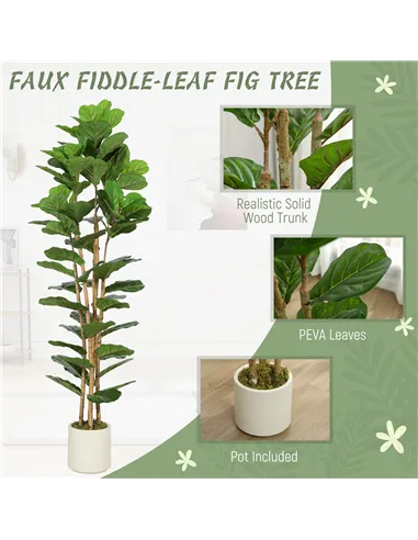 HOMCOM 180cm Artificial Fiddle Leaf Fig Tree - Green