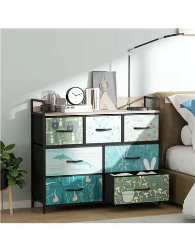 HOMCOM 7-Drawer Chest of Drawers - Blue