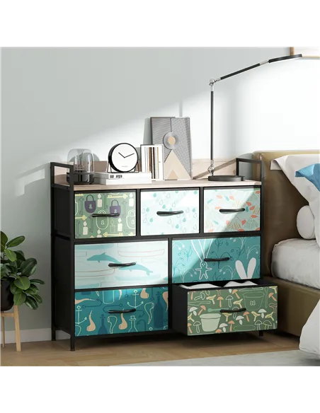 HOMCOM 7-Drawer Chest of Drawers - Blue