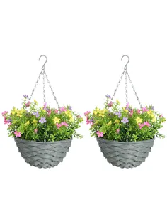 HOMCOM Set of 2 Artificial Hanging Cosmos Flowers - Multi-Colored