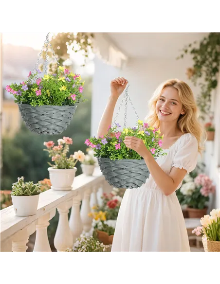 HOMCOM Set of 2 Artificial Hanging Cosmos Flowers - Multi-Colored