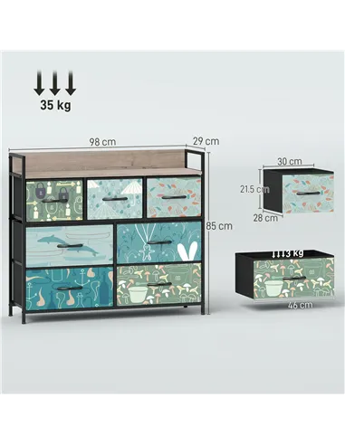 HOMCOM 7-Drawer Chest of Drawers - Blue