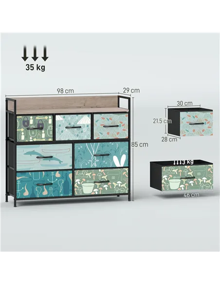 HOMCOM 7-Drawer Chest of Drawers - Blue