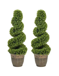 HOMCOM Set of 2 Artificial Plants, Topiary Spiral Boxwood Trees with Pot, for Home Indoor Outdoor Decor, 90cm