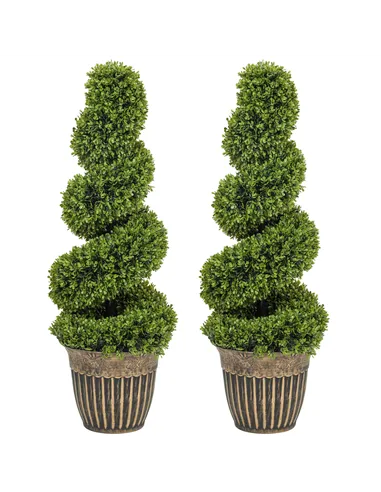 HOMCOM Set of 2 Artificial Plants, Topiary Spiral Boxwood Trees with Pot, for Home Indoor Outdoor Decor, 90cm