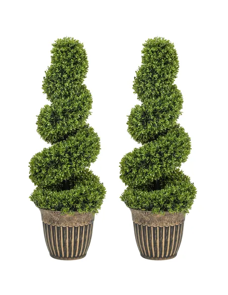 HOMCOM Set of 2 Artificial Plants, Topiary Spiral Boxwood Trees with Pot, for Home Indoor Outdoor Decor, 90cm
