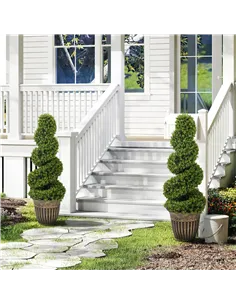 HOMCOM Set of 2 Artificial Plants, Topiary Spiral Boxwood Trees with Pot, for Home Indoor Outdoor Decor, 90cm 2