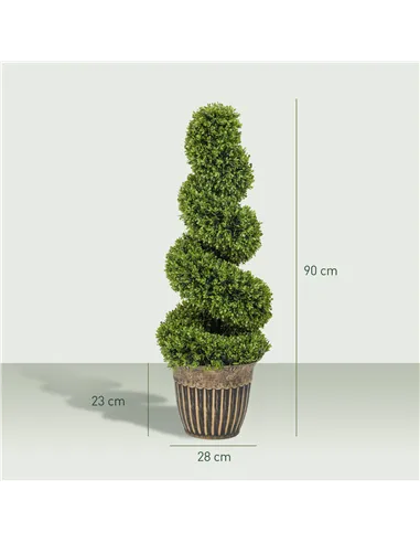 HOMCOM Set of 2 Artificial Plants, Topiary Spiral Boxwood Trees with Pot, for Home Indoor Outdoor Decor, 90cm