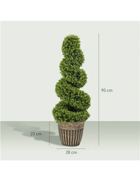 HOMCOM Set of 2 Artificial Plants, Topiary Spiral Boxwood Trees with Pot, for Home Indoor Outdoor Decor, 90cm