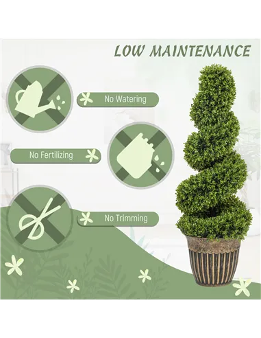 HOMCOM Set of 2 Artificial Plants, Topiary Spiral Boxwood Trees with Pot, for Home Indoor Outdoor Decor, 90cm