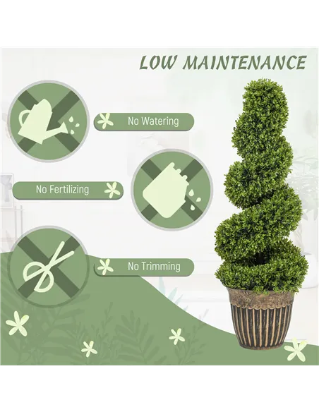 HOMCOM Set of 2 Artificial Plants, Topiary Spiral Boxwood Trees with Pot, for Home Indoor Outdoor Decor, 90cm