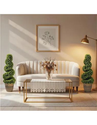 HOMCOM Set of 2 Artificial Plants, Topiary Spiral Boxwood Trees with Pot, for Home Indoor Outdoor Decor, 90cm
