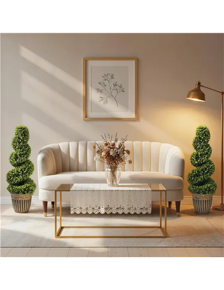 HOMCOM Set of 2 Artificial Plants, Topiary Spiral Boxwood Trees with Pot, for Home Indoor Outdoor Decor, 90cm