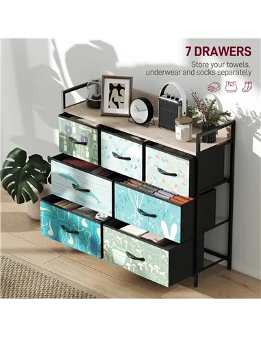 HOMCOM 7-Drawer Chest of Drawers - Blue