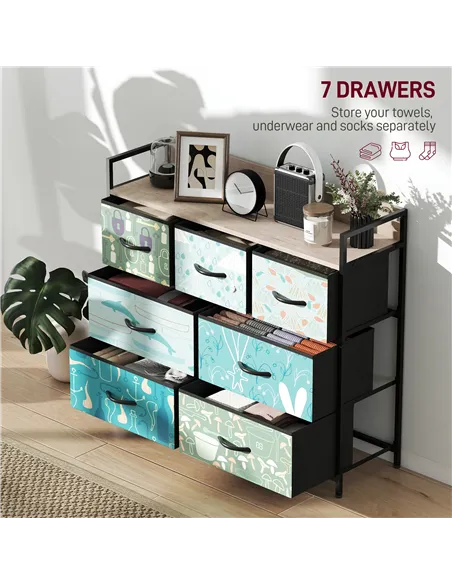 HOMCOM 7-Drawer Chest of Drawers - Blue