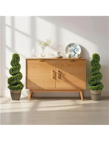 HOMCOM Set of 2 Artificial Plants, Topiary Spiral Boxwood Trees with Pot, for Home Indoor Outdoor Decor, 90cm