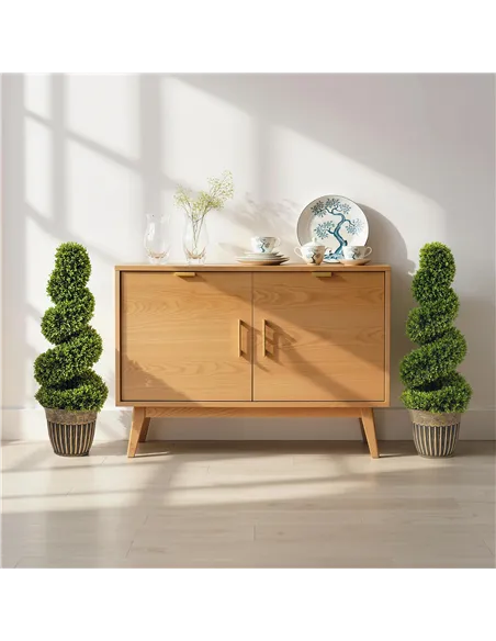 HOMCOM Set of 2 Artificial Plants, Topiary Spiral Boxwood Trees with Pot, for Home Indoor Outdoor Decor, 90cm